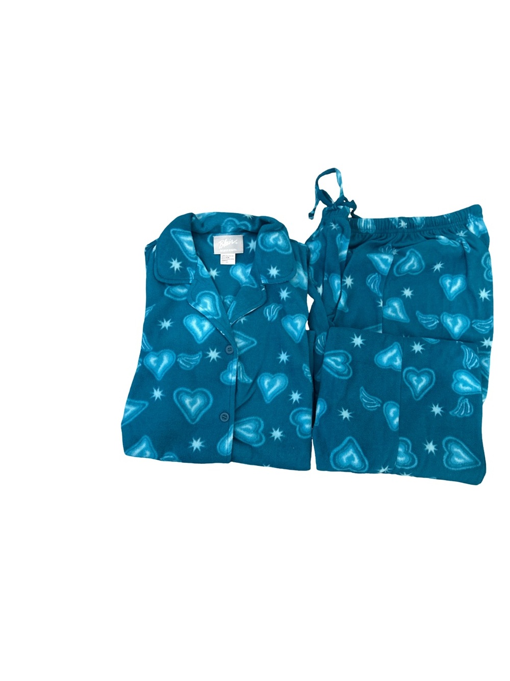 Vintage NWT Blair Women’s Teal Blue Heart Fleece Pajama Set Small